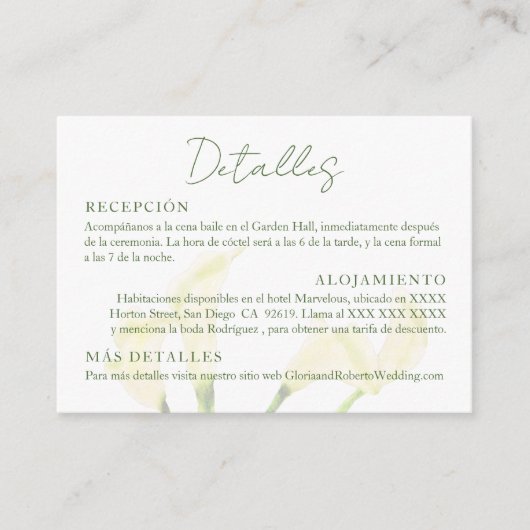 Spaans, Tarjeta Details Invitación Boda, Bruiloft Informatiekaartje (Voorkant)