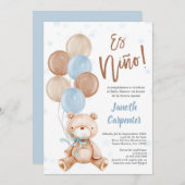Spaans Teddybeer Baby shower jongensuitnodiging Kaart (Voorkant / Achterkant)