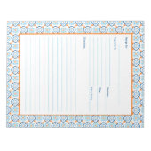 Spaans Tegel Blauw en Oranje mediterraan Recipe Notitieblok (Voorkant)