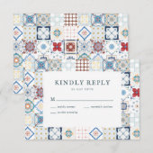 Spaans Tegel bruiloft RSVP Kaart (Voorkant / Achterkant)