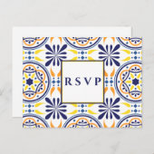 Spaans tegel geel marine bruiloft RSVP MAALTIJD KE Uitnodiging Briefkaart (Voorkant / Achterkant)