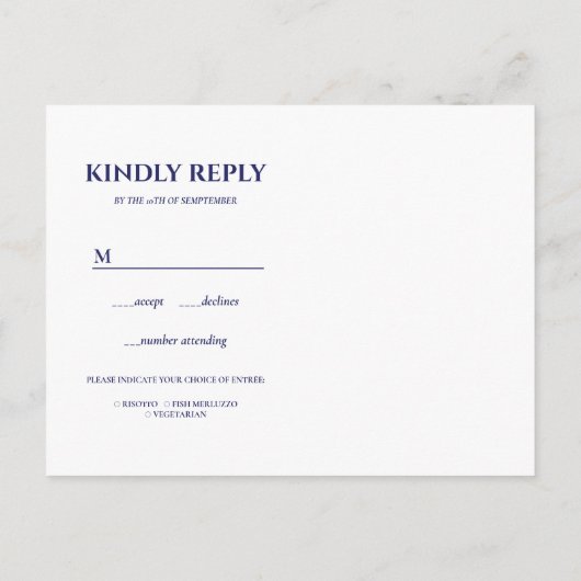 Spaans tegel geel marine bruiloft RSVP MAALTIJD KE Uitnodiging Briefkaart (Achterkant)