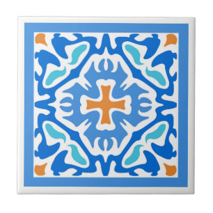 Spaans tegel voor beachy Summer Blue met Oranje in Tegeltje