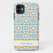 Spaans Tegels Blauw Geel en Wit Gepersonaliseerd Case-Mate iPhone Case (Achterkant)