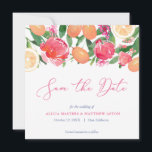 Spaans Tegels Levendige Citrus Roze Sinaasappel Bl Save The Date<br><div class="desc">Kumquats en modieuze citrus geaccentueerd door felroze bloemcontrasten voor deze on-trend Save The Date-kaarten. Het omgekeerde ontwerp is afkomstig van een  Azulejo (blauw-witte tegel) ontwerp.</div>