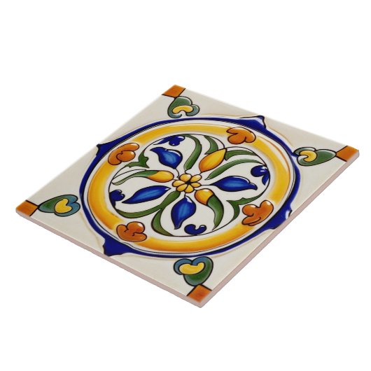 Spaans Traditioneel Geel Groen Blauw en Wit Tegeltje (Zijkant)