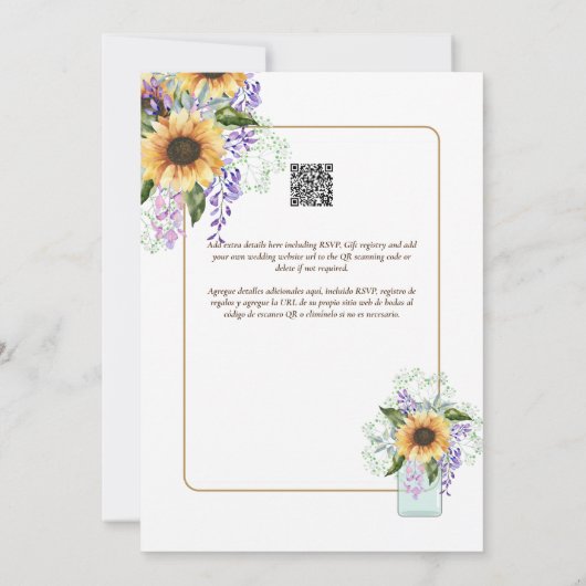 Spaans Trouw Uitnodiging Bloem Bruiloft Rustiek I (Achterkant)
