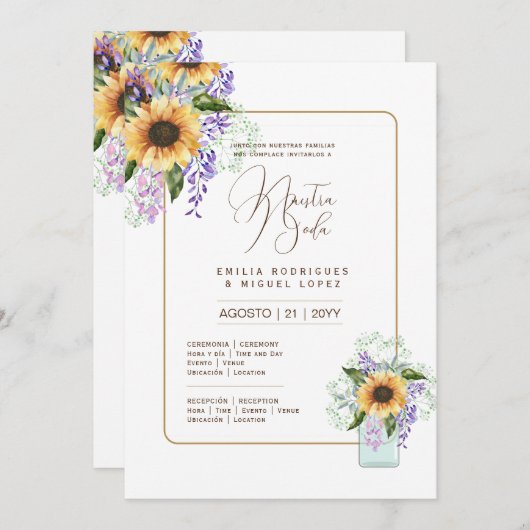 Spaans Trouw Uitnodiging Bloem Bruiloft Rustiek I (Voorkant / Achterkant)