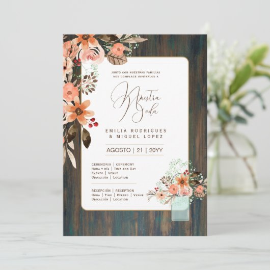 Spaans Trouwuitnodiging Bloem Bruiloft Rustiek I Kaart (Staand voorkant)
