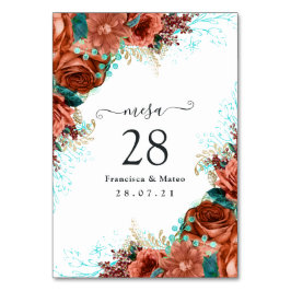 Spaans Turquoise - Blauwgroen en koraal Floral Kaart