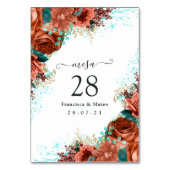 Spaans Turquoise - Blauwgroen en koraal Floral Kaart (Achterkant)