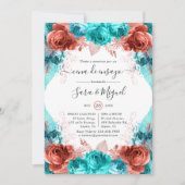 Spaans Turquoise & Coral Floral repesal Dinner Kaart (Voorkant)