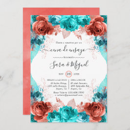 Spaans Turquoise & Coral Floral repesal Dinner Kaart