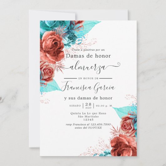 Spaans Turquoise en Coral Bridesmaids Kaart (Voorkant)