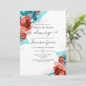Spaans Turquoise en Coral Bridesmaids Kaart (Staand voorkant)