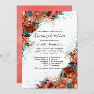 Spaans Turquoise en Coral Floral Shower per Mail Kaart