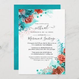 Spaans Turquoise en Coral Floral Virtual Wedding Kaart