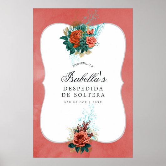 Spaans Turquoise en Coral Vrijgezellenfeest Welcom Poster (Voorkant)
