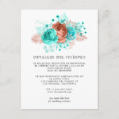 Spaans Turquoise en Coral Wedding Guest - Gegevens Informatiekaartje (Voorkant)