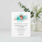 Spaans Turquoise en Coral Wedding Guest - Gegevens Informatiekaartje (Staand voorkant)