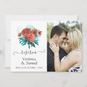 Spaans Turquoise en Coral Wedding Save the Date (Voorkant)