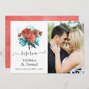 Spaans Turquoise en Coral Wedding Save the Date