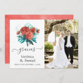Spaans Turquoise en koraal Tropical Wedding Bedankkaart (Voorkant / Achterkant)