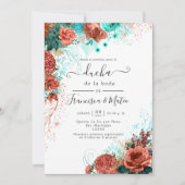 Spaans Turquoise en Koral Floral Wedding Shower Kaart (Voorkant)