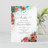 Spaans Turquoise en Koral Floral Wedding Shower Kaart (Staand voorkant)