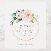 Spaans Uniek Roze Blush Floral Gold Bautizo Wijn Etiket (Enkel label)