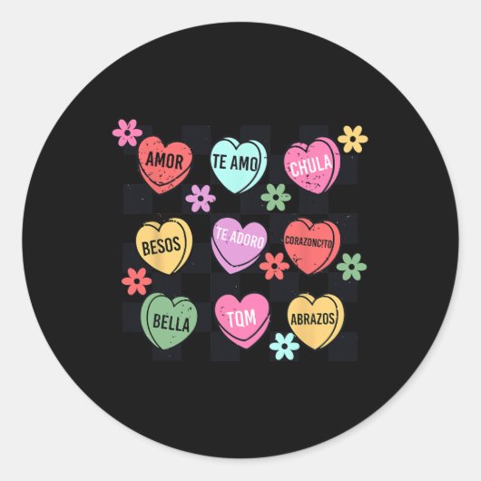 Spaans Valentijn Conversation Hearts Feliz San Va Ronde Sticker (Voorkant)