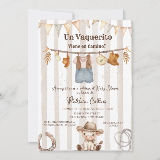 Spaans Vaquerito Cowboy Clothline Baby shower Kaart (Voorkant)