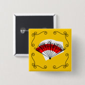 Spaans Ventilatorhoek, knopplein Vierkante Button 5,1 Cm (Voorkant /achterkant)