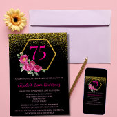 Spaans Verbluffend Zwart Goud & Roze 75ste Verjaar Kaart