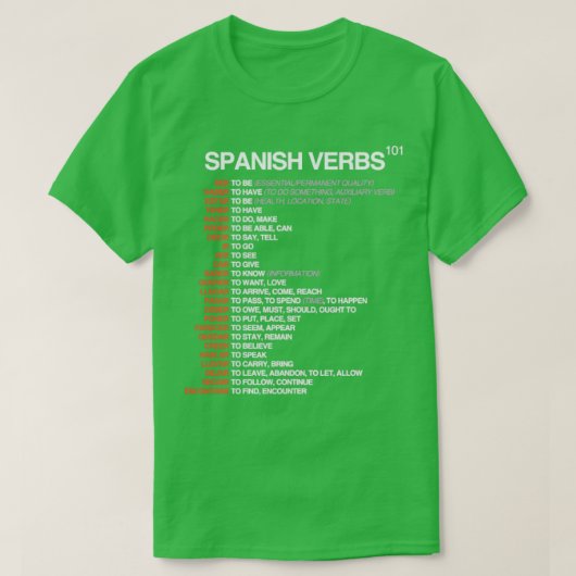 Spaans - Verbs 101 Spaans T-shirt (Design voorkant)