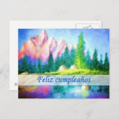 Spaans Verjaardag Roze Berg Briefkaart (Voorkant / Achterkant)