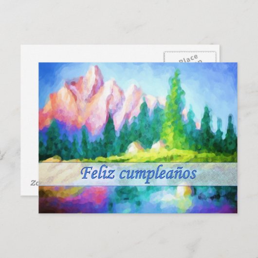 Spaans Verjaardag Roze Berg Briefkaart (Voorkant / Achterkant)