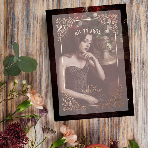 Spaans  Vlaams Vellum Effect Mis XV Años Folie Uitnodiging