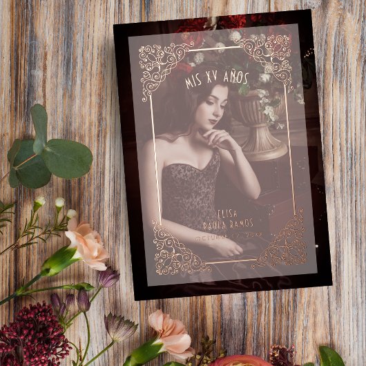Spaans  Vlaams Vellum Effect Mis XV Años Folie Uitnodiging