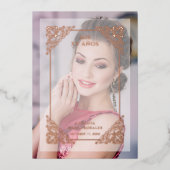 Spaans Vlaams Vellum Effect Mis XV Años Folie Uitnodiging (Voorkant)