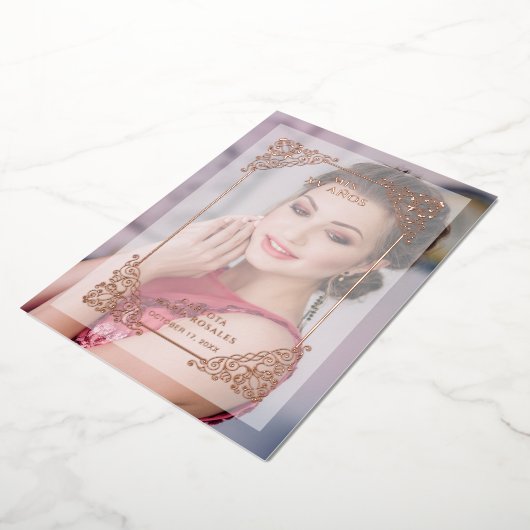 Spaans  Vlaams Vellum Effect Mis XV Años Folie Uitnodiging (Gedraaid)