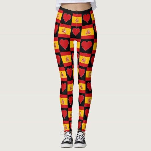 Spaans vlaggenheart Pattern Cute Patriotic Spanje Leggings (Voorkant)