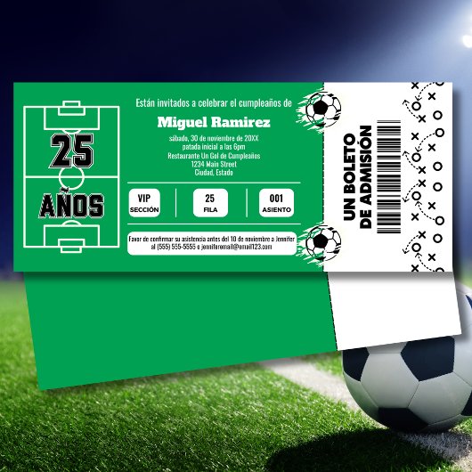 Spaans voetbalticket voor 25e verjaardagsfeest kaart