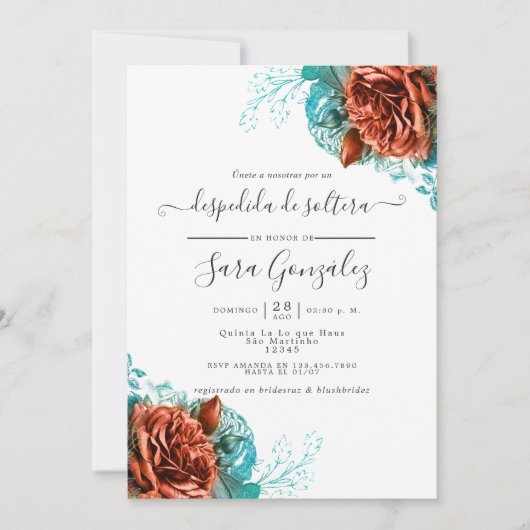 Spaans Vrijgezellenfeest van Turquoise en Coral Fl Kaart (Voorkant)