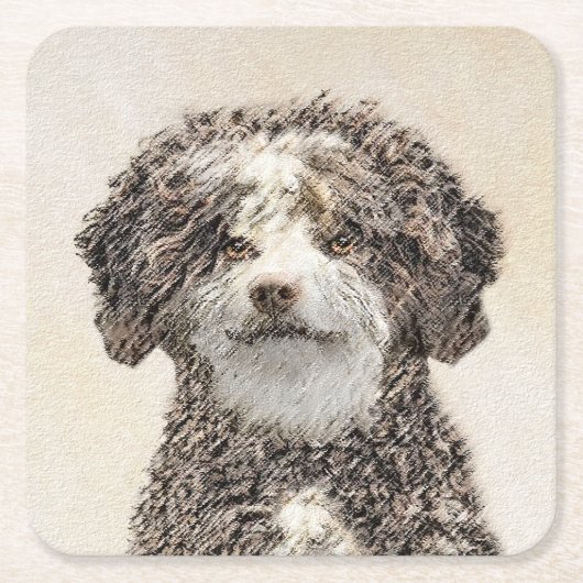 Spaans waterhondenschilderij - Kute Original Dog A Kartonnen Onderzetters (Voorkant)