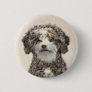 Spaans waterhondenschilderij - Kute Original Dog A Ronde Button 5,7 Cm