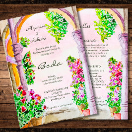 Spaans Waterverf Bloemen Oude Stad Mexico Huwelijk Kaart