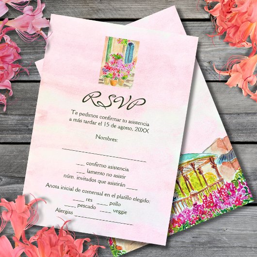 Spaans, Waterverf Floral Old Town RSVP Kaartje