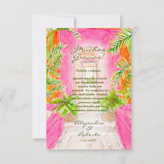 Spaans, Waterverf Mexicaanse bestemming bruiloft Bedankkaart (Voorkant)
