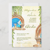 Spaans Waterverf Old Mexico Fountain Wedding Kaart (Voorkant)